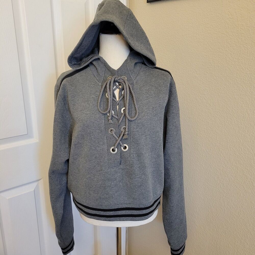 Fenty x Puma Rihanna Rising Sun Lace Up Cropped Hoodie Gray Size S